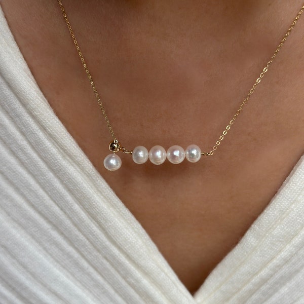Y Kette|Perlen Anhänger Halskette|14k Gold filled kette mit 6mm natürlichem Perlenanhänger | verstellbare Perle