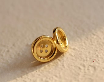 18K Gold Button Stud Earrings | Minimalist Sterling Silver