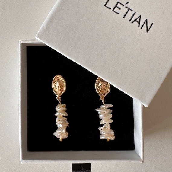 Keshi Pearl Drop Earrings | 14K Gold Plated, Retro Style