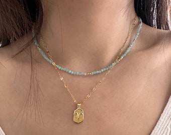 AAA Faceted Amazonite Choker: 14K Gold Filled Gemstone Necklace (42cm)