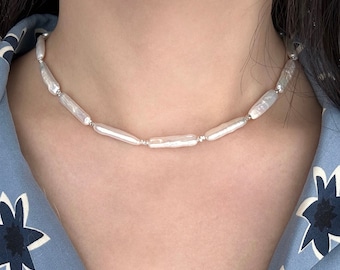 Baroque Pearl Choker: 925 Sterling Silver Freshwater Pearl Necklace