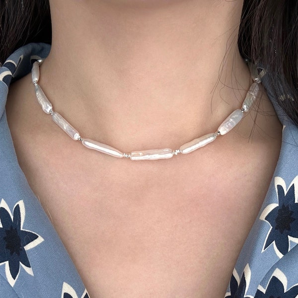 Barock Perlen Choker/Halskette aus Kleiner Silberbarren Süßwasserperlen|durchsetzt mit Silberstücken|besondere Schmuck