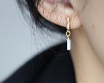 Elegante goldene Ohrringe mit echten Süßwasserperlen|hochwertiger|besonderer Schmuck für Alltag|Layering Looks