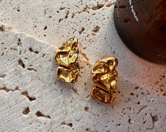 18K Gold Plated Irregular Stud Earrings: 925 Sterling Silver