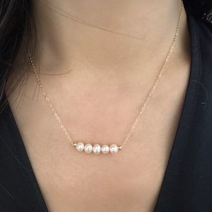 Elegante Perlenkette|5 Süßwasserperlen an 14K Goldgefüllt O-Kette|zierliche Halskette|Gold Filled Halskette|Goldkette
