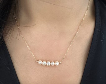 Elegante Perlenkette|5 Süßwasserperlen an 14K Goldgefüllt O-Kette|zierliche Halskette|Gold Filled Halskette|Goldkette