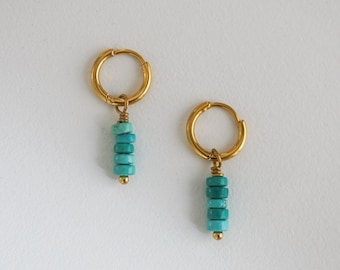 Gold Turquoise Hoop Earrings | Handmade Mini Dangle Earrings