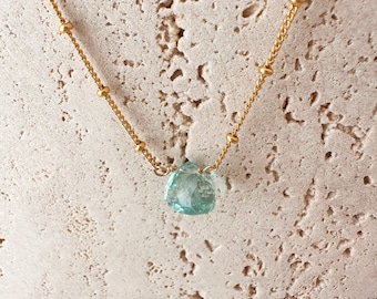 Blue Quartz Pendant Necklace | 14K Gold Filled Satellite Chain