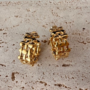 Round Zircon Hoop Earrings Gold / Chunky Earrings Gold Round Zircon Hoop Earrings Gold / Chunky Earrings Gold