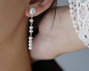 Handgemachte Perlenohrringe|Elegante Perlenohrringe|Unregelmäßige Form|Brautschmuck|Hochzeitsohrringe|Brautjungfern|Hängeohrringe|Geschenk