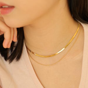 18K Gold Doppelschicht Schlangekette Halskette|Minimalistische Schmuck|Gold Layering Halskette|Wasserdicht|Fischgrät Halskette|Zwei Stränge