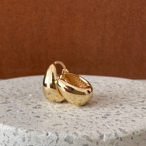 Minimalistische 14K Gold Ohrringe kleine Kreolen Oval Bild 1