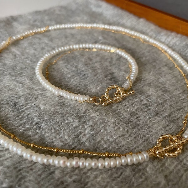 Stilvolle Schmuck dünne echte Perlenkette mit 14k Gold gefüllt Bohnenkette