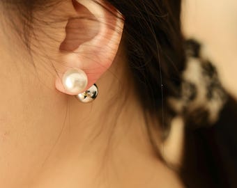 Elegante Perlen Ohrstecker mit silbernen Kugeln|Minimalistische|Zeitlos|Ohrringe