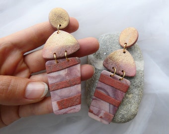 Earthy statement earrings / brown & gold dangle / fall jewelry