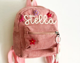 Hand embroidered personalised kids mini backpack I Custom kids bag I Name backpack