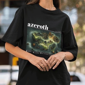 T-shirt Azeroth uniseks, T-shirt RPG-gamer, shirt fantasiekaart, T-shirt videogame, shirt geeky nerd, MMORPG-cadeau, gamerkleding