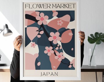 Flower Market Japan Colorful Botanical Art Print Spring Japanese Flowers Colorful Art Print , Spring Floral Art Print, Cherry Flowers Print