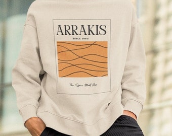 Arrakis Unisex Crewneck Sweatshirt, Minimal Dunes Book Design, Atreides Inspired, The Spice Must Flow Gift