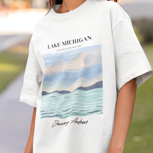 Lake Michigan kledingstuk geverfd T-shirt, strand gelezen op Lake Michigan, romantiek geletterdheid cadeau, Lake Michigan Shores, leesgrage liefhebbers cadeau