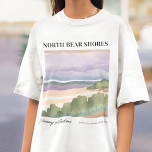 North Bear Shores Garment-Dyed T shirt, Beach Read On Lake Michigan, Romance Literacy Gift, Wishful, Bookish Lovers Gift, Summer Reading