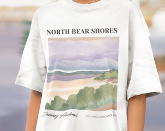 North Bear Shores Garment-Dyed T shirt, Beach Read On Lake Michigan, Romance Literacy Gift, Wishful, Bookish Lovers Gift, Summer Reading