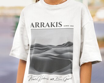 Desert Graphic Tee | Minimalist Sci-Fi Sand Dunes Shirt | Vintage Monochrome Cosmic Aesthetic T-Shirt