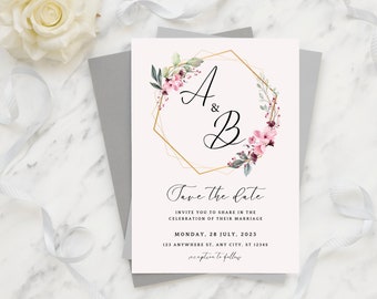 Editable Save The Date Wedding Invitation, Elegant Invite, Pintable Wedding Invite Template