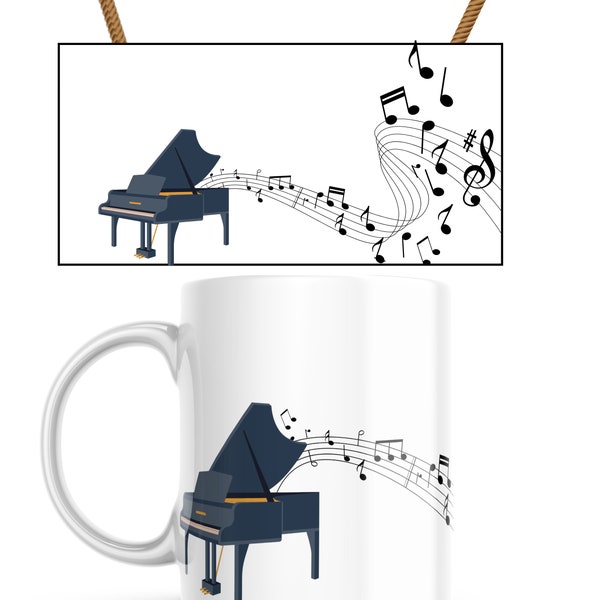 mug for music teacher, piano music mug, musical note mug, musical note mug, gift for him, musical notes patterned mug, 11 oz mug,spiral mug