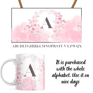 Envolturas de taza con monograma floral para sublimación, taza con alfabeto PNG, taza colorida con diseño de alfabeto, taza png, taza de 11 oz, taza colorida