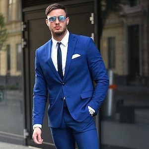 Men Wedding Suits Royal Blue Formal Fashion 2 Piece Elegant Slim Fit ...