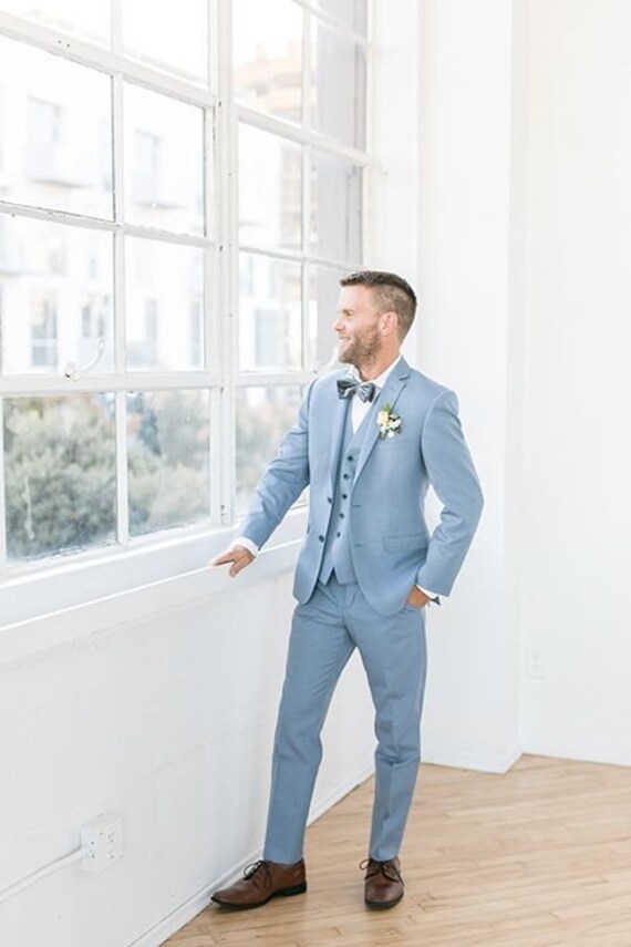 Men Wedding Suits Light Sky Blue 3 Piece Elegant Special Gift Etsy