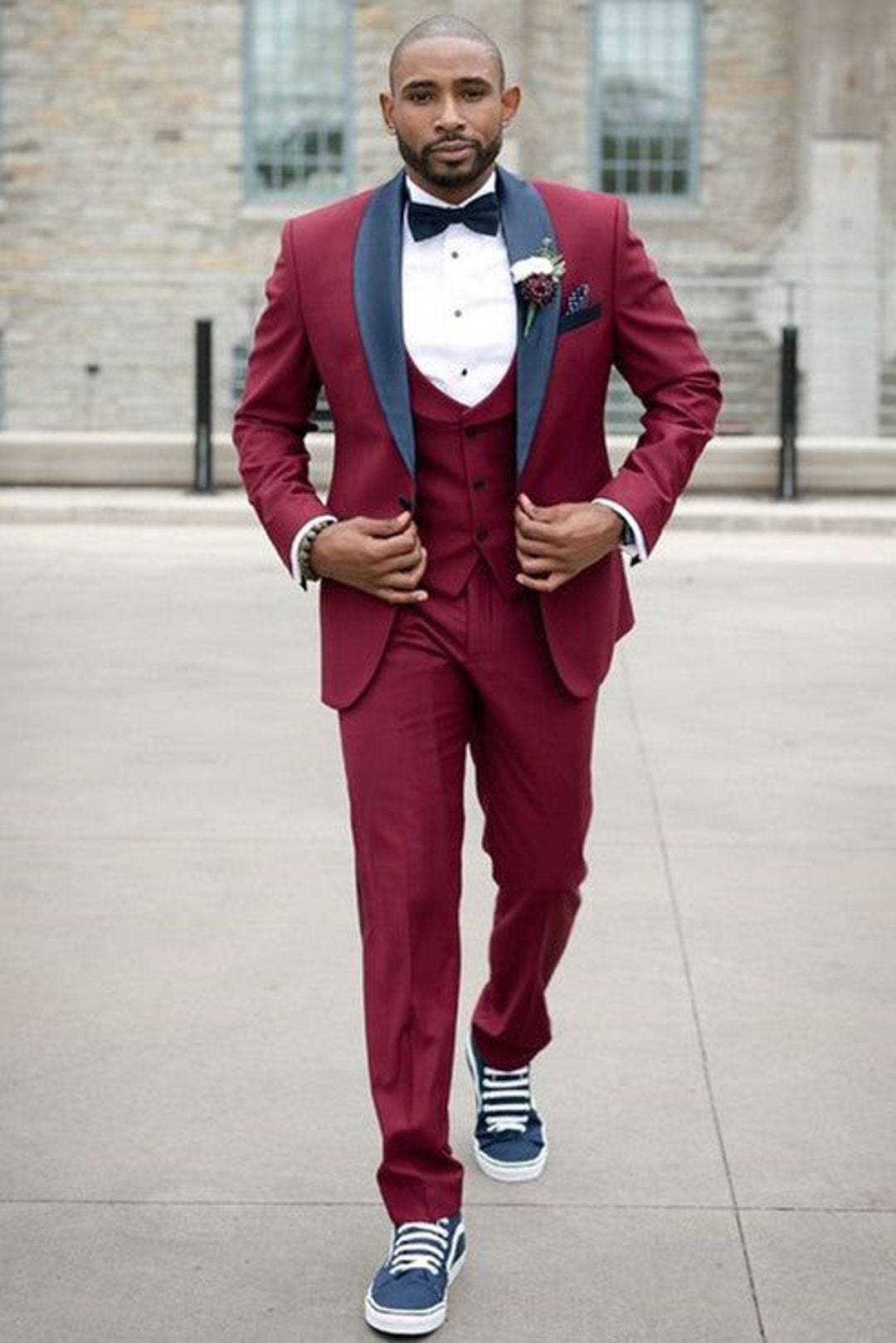 Men Burgundy Suits 3 Piece Slim Fit Party Wear Wedding Etsy