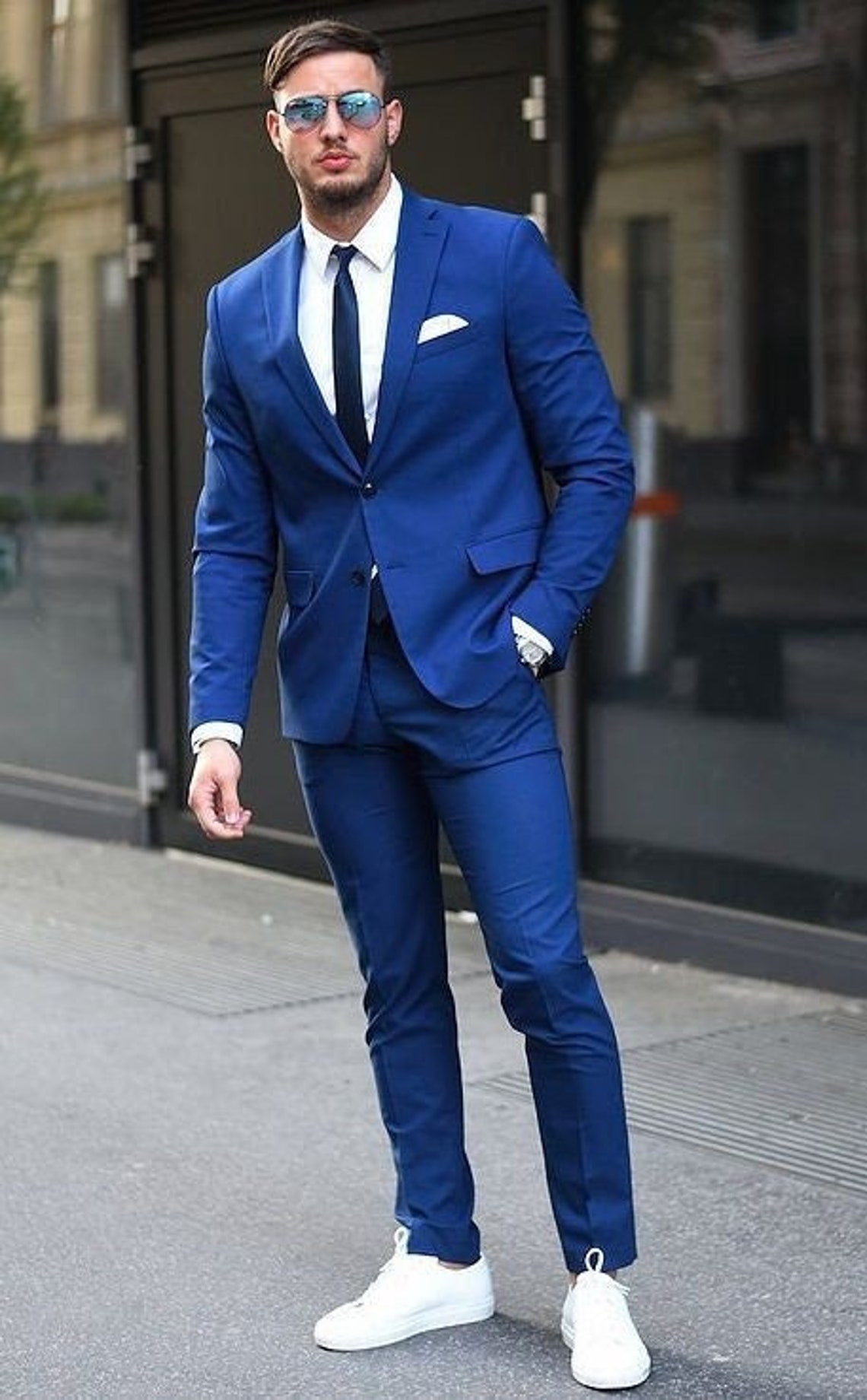 Men Wedding Suits Royal Blue Formal Fashion 2 Piece Elegant Slim Fit ...