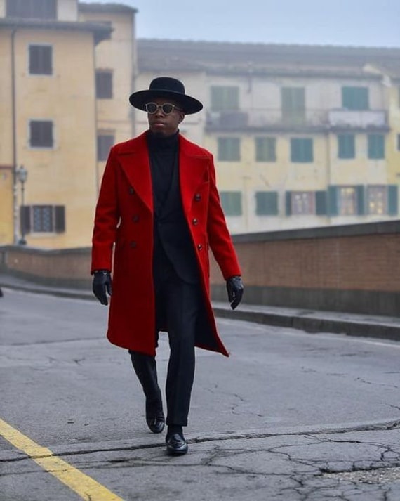 Mens red hotsell wool trench coat