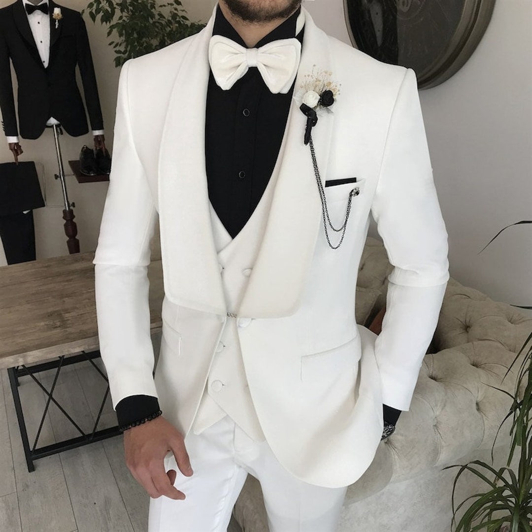 MEN WHITE SUITS 3 Piece Elegnat Slim Fit Dinner Unaira Suits Etsy