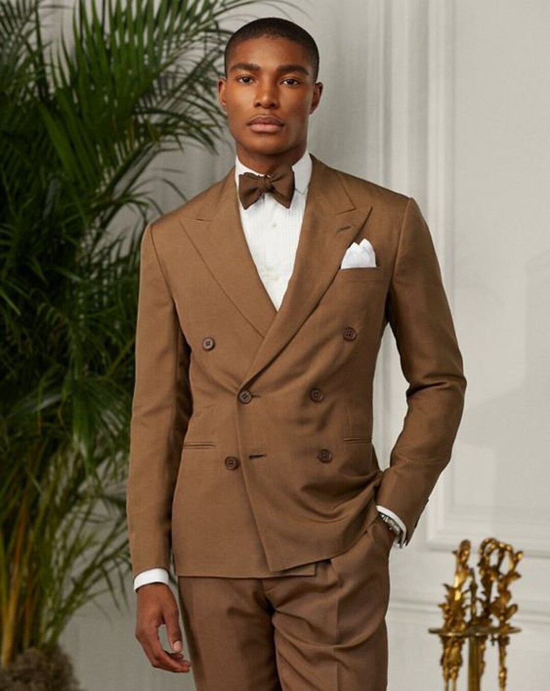 Men Luxury Suits Brown 2 Piece Double Breasted Style Slim Fit Dinner Suits Etsy