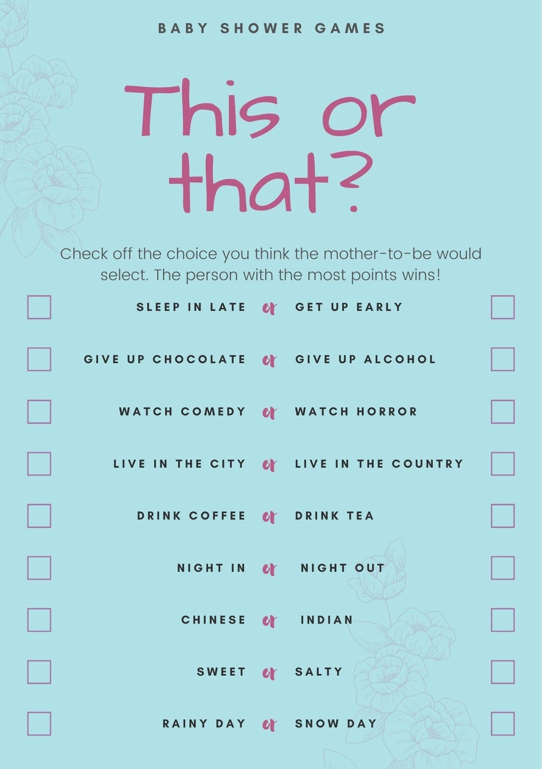 Baby Shower Game. Baby Shower This or That. Baby Shower. This or That ...