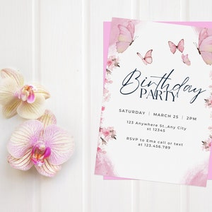 Butterfly Birthday Invitation, Pink Butterfly Invite, Butterfly Invitation, Editable Invitation, Instant Download