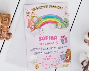 Care Bears Birthday Invitation, Watercolor Care Bears Invitation Party, Care Bears Invite, Printable Invitation, Instant Download