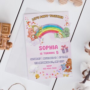 Invitación de cumpleaños de los osos cariñosos, invitación de acuarela para fiesta de los osos cariñosos, invitación de los osos cariñosos, invitación imprimible, descarga instantánea