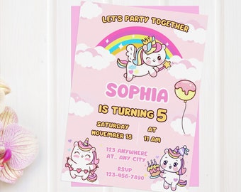 Rainbow Unicorn Birthday Invitation, Unicorn Invitation, Unicorn Party Invitation, Printable Birthday Party Invitations, Instant Download