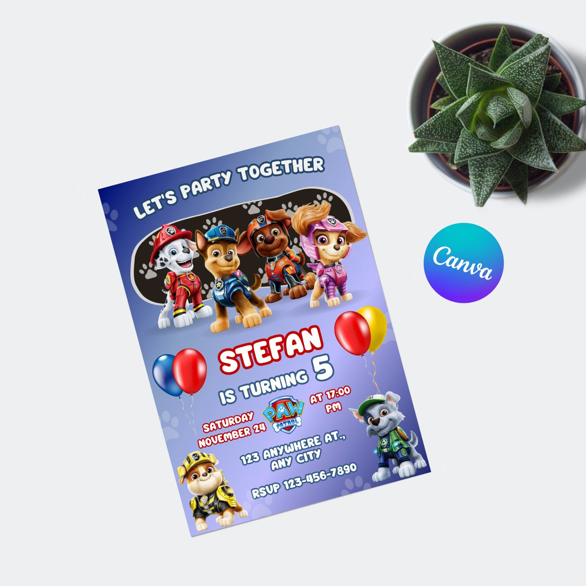Paw Patrol Birthday Invitation Paw Patrol Invite Paw Patrol - Etsy