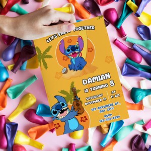 Stitch verjaardagsuitnodiging, Stitch uitnodigingsfeest, afdrukbare uitnodiging, Instant Download