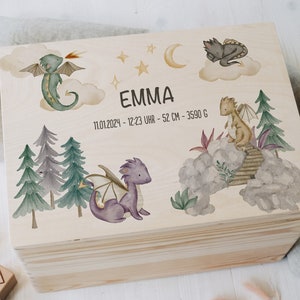 Caja de recuerdos personalizada con forma de dragón, hecha de madera de abedul con certificación FSC, 30×20 cm o 40×30 cm: regalo para un recién nacido.