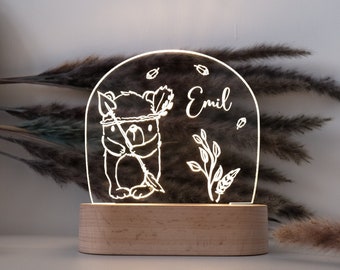 Veilleuse LED ours personnalisée sur bois et acrylique, cadeaux pour naissance ou baptême, décoration pour chambre enfant, lampe de chevet, LED