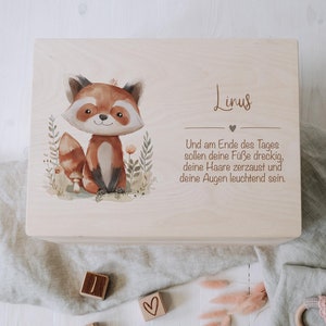 Fox memory box personalized with your desired text | For storing, decorating or as a gift idea for a christening or birth