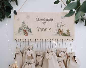 Personalized colored advent calendar with forest animals, advent calendar for children, pre-Christmas period, Advent Season decoration