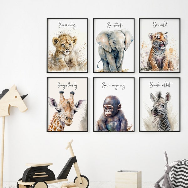 Motivationsposter Safari | Mit eigenem Spruch oder ohne | Kinderzimmer | Geschenk | Safari Tiere | Wandbilder Kinder | Babyzimmer Wanddeko