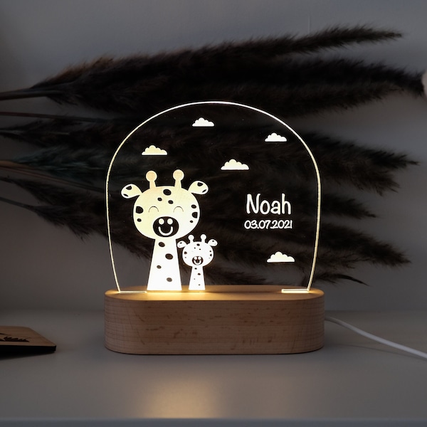 Personalisiertes Nachtlicht "Giraffe" aus Acryl, Geschenke zur Geburt, Taufgeschenk, Kinderzimmer Lampe, persönliches Geburtstagsgeschenk